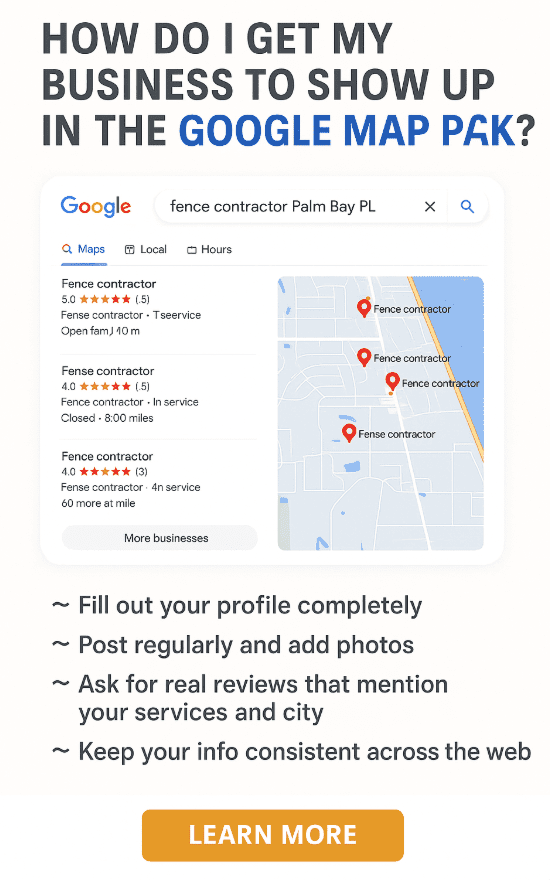 Google Map Pack results showing top-ranking local businesses for a service search